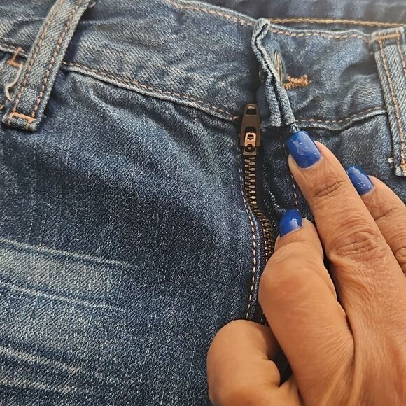 Blue Distressed Denim Boyfriend Shorts - Picture 5 of 16